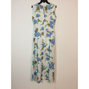 Dresses | Vtg 7s Dress Maxi Floral White Blue Sleeveles Sm | Poshmark